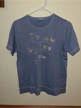Blue Embroidered Butterfly & Floral Tee
